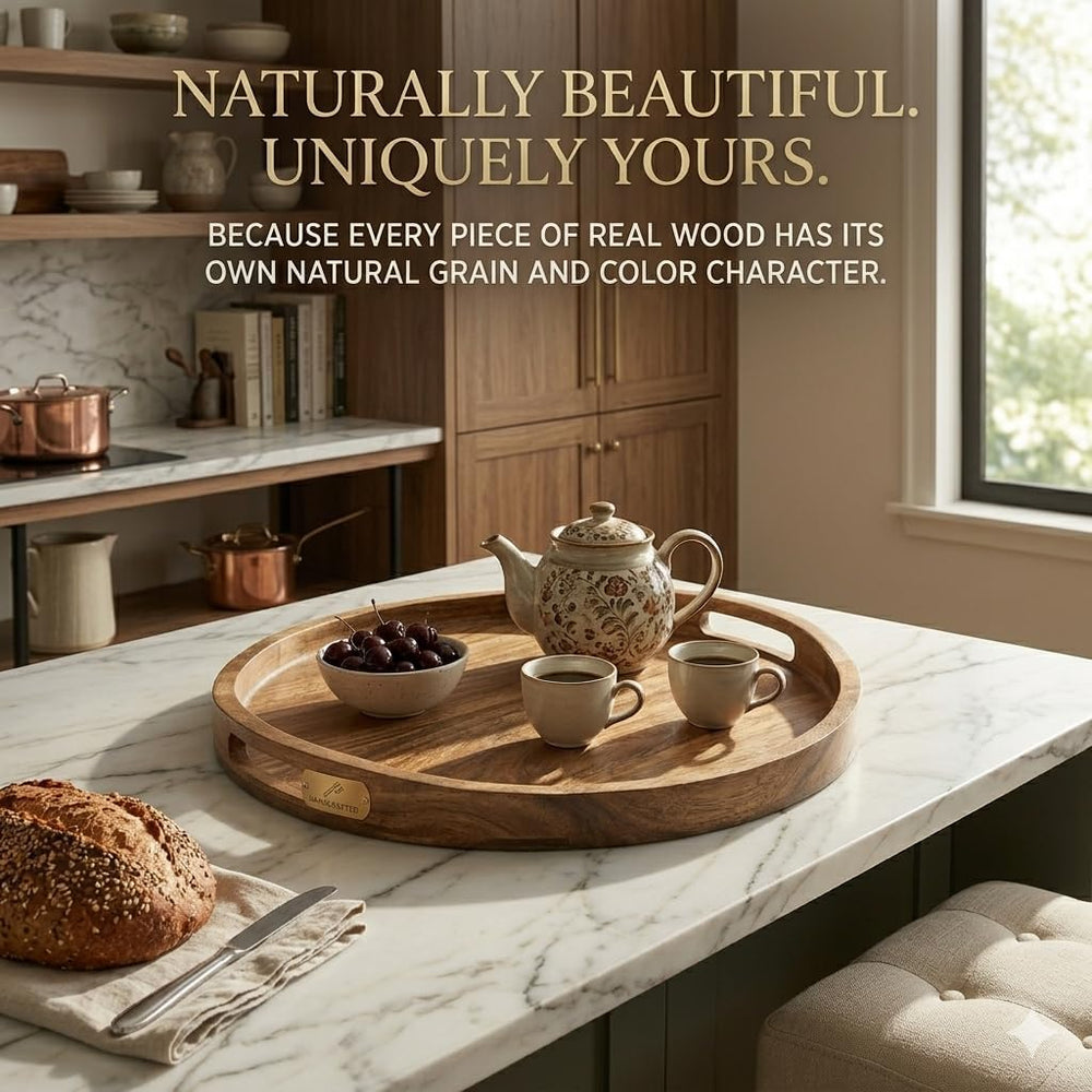 A DURA Acacia Wood Ottoman Tray with Handles, Large Oval Serving Tray