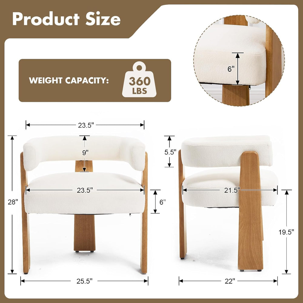 Hyfirm Set of 4 Modern Boho Barrel Dining Chairs with Wood Legs, White Uphols...