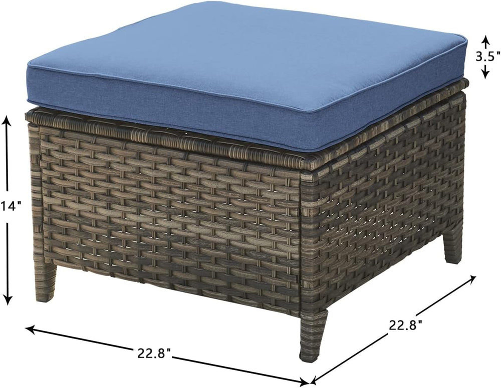 HUMMUH 5 Piece Wicker Patio Set, Sofa & Swivel Rockers, Grey/Blue