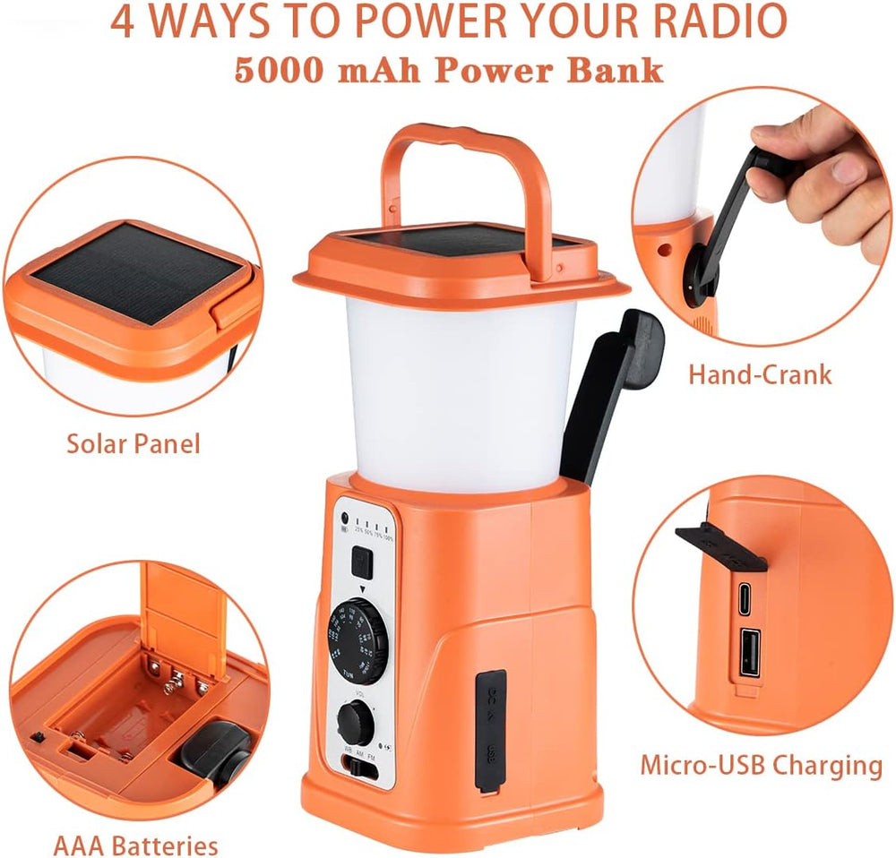 GREATONE 5000mah Emergency Radio Camping Lantern, Hand Crank Am/Fm/NOAA Weath...