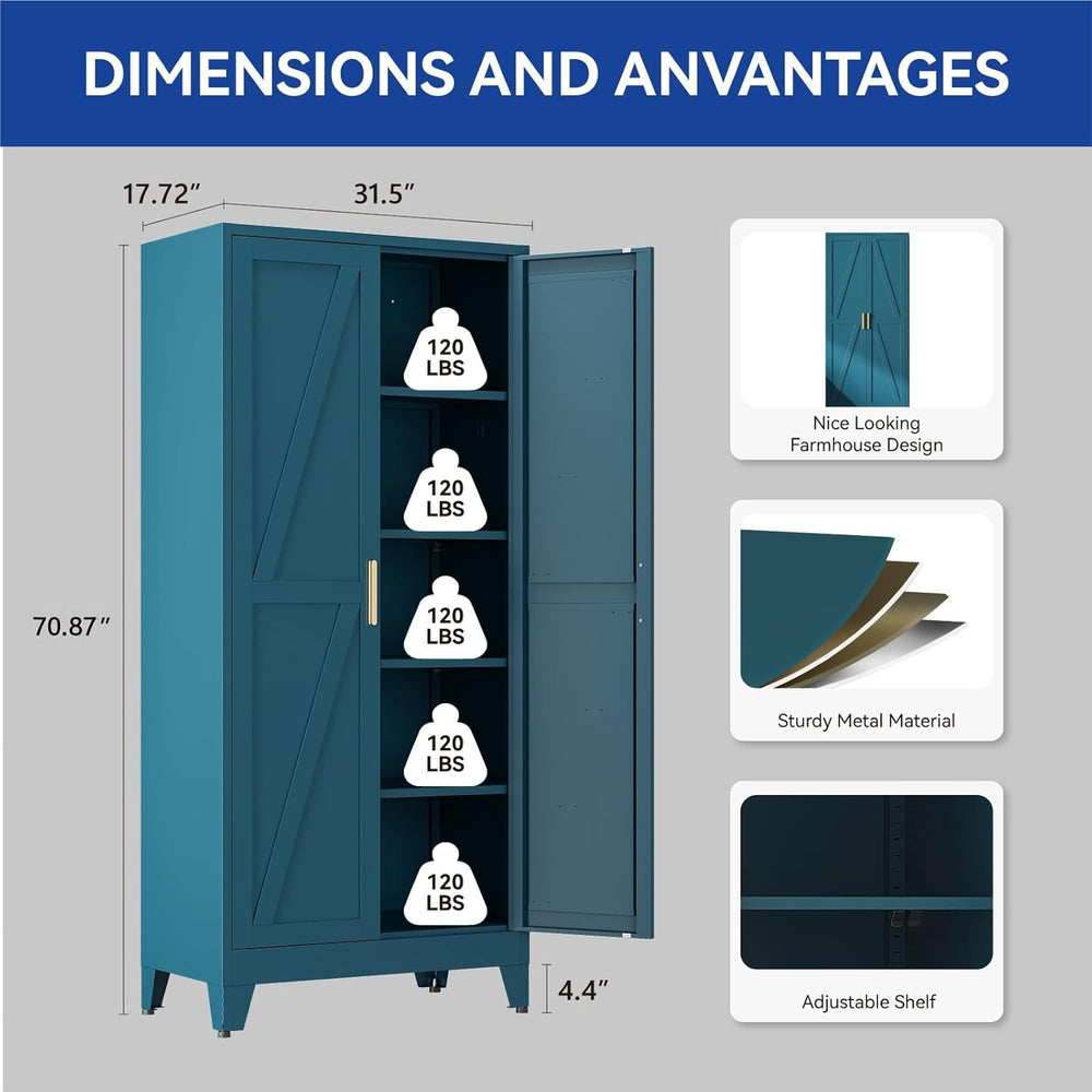 COFaR 71'' Tall Wardrobe Closet with Doors, Metal Bedroom Armoire wit...