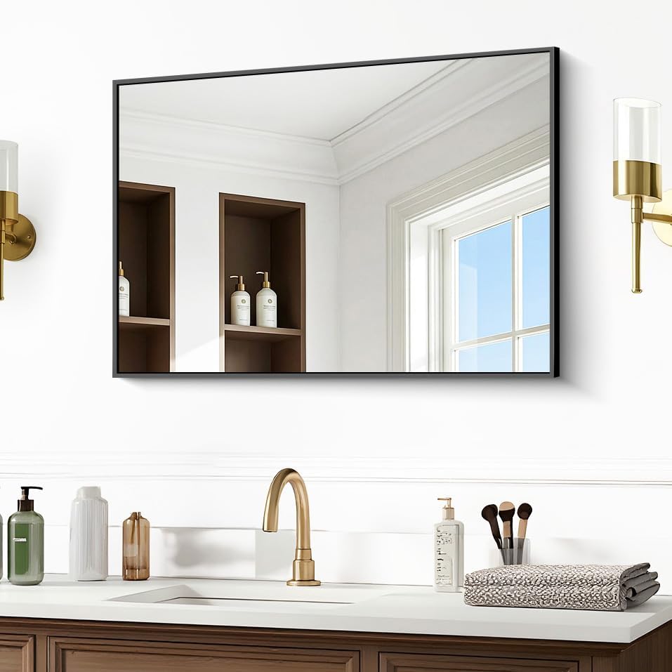 36" x 24" Bathroom Mirror, Bathroom Vanity Mirror-Black,