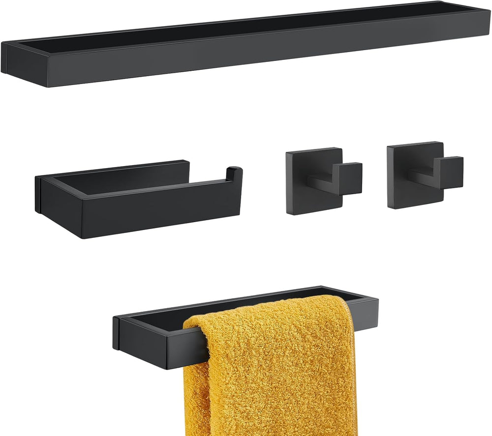 Black Towel Bar Set, 5-Pieces Bathroom Hardware Set,23.6 Inch Towel Rack Set ...