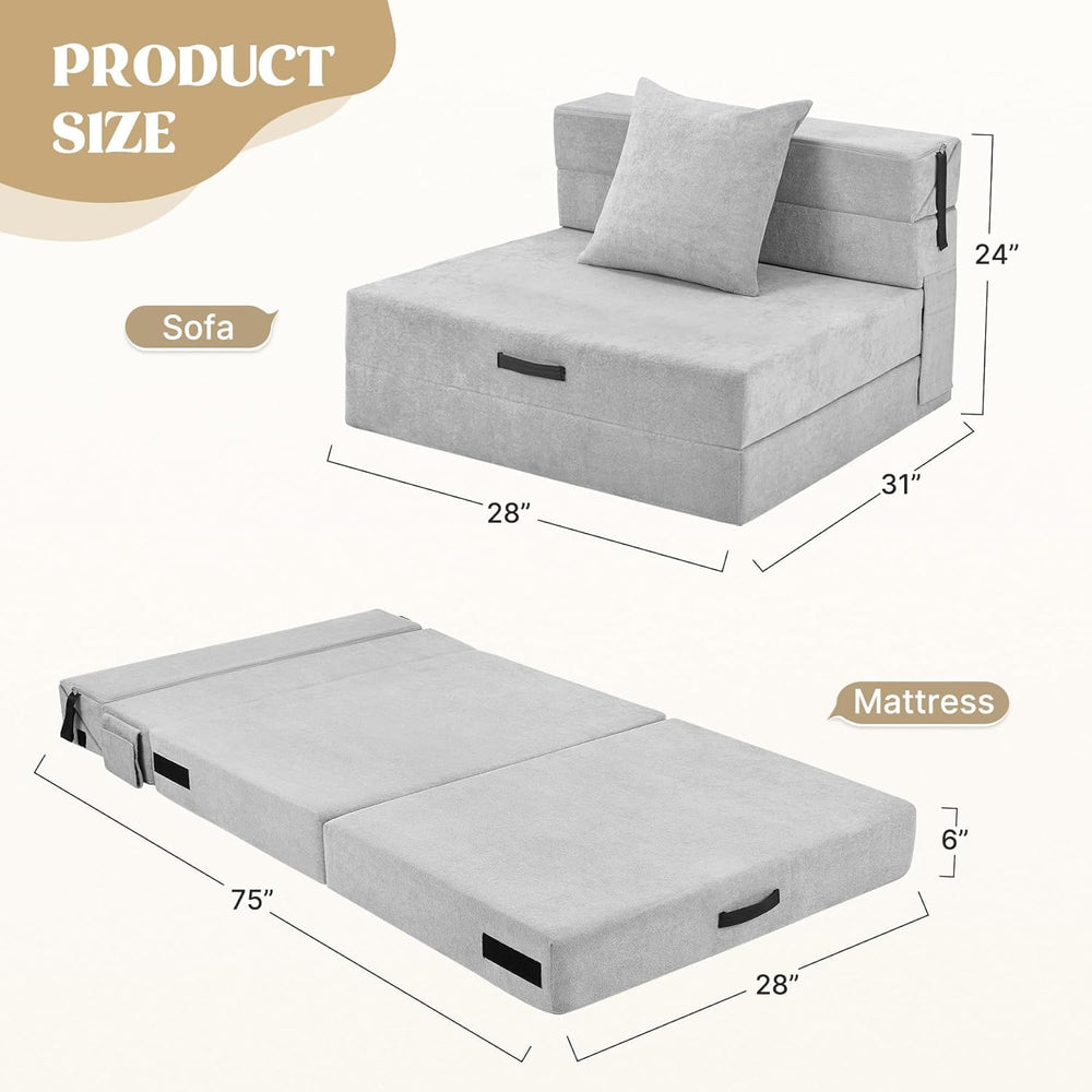 Convertible Sofa Bed 4 in 1 Folding Sleeper Chair, High Density Sponge Floor ...