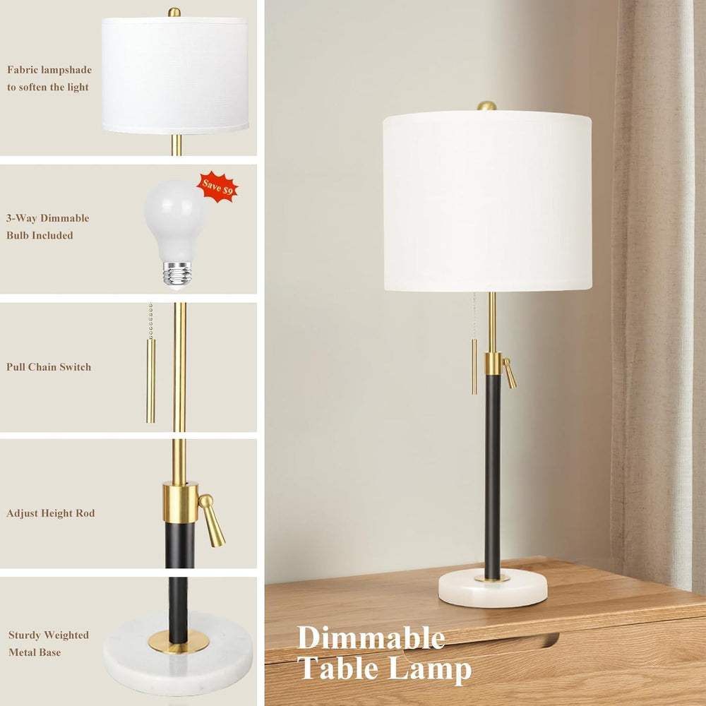 Qingmiao Gold Table Lamps Set of 2, 22" to 30" Adjustable Nightstan...