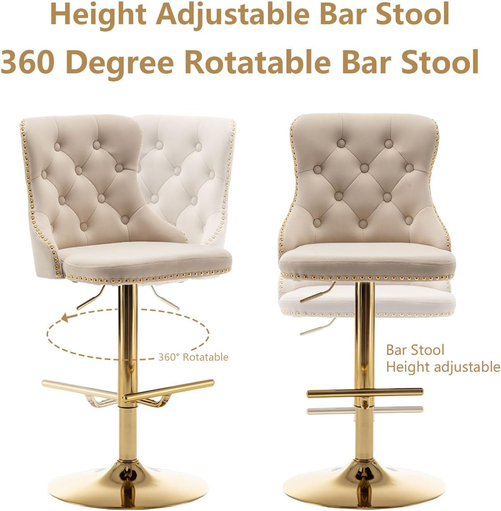 Riknuxi Velvet Bar Stools Set of 2, Counter Height Bar Stools with Button &am...
