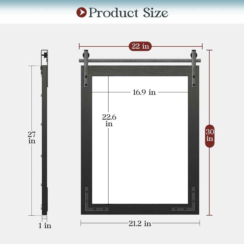Farmhouse Bathroom Mirror, 22"x30" Black Rustic Farmhouse Mirror