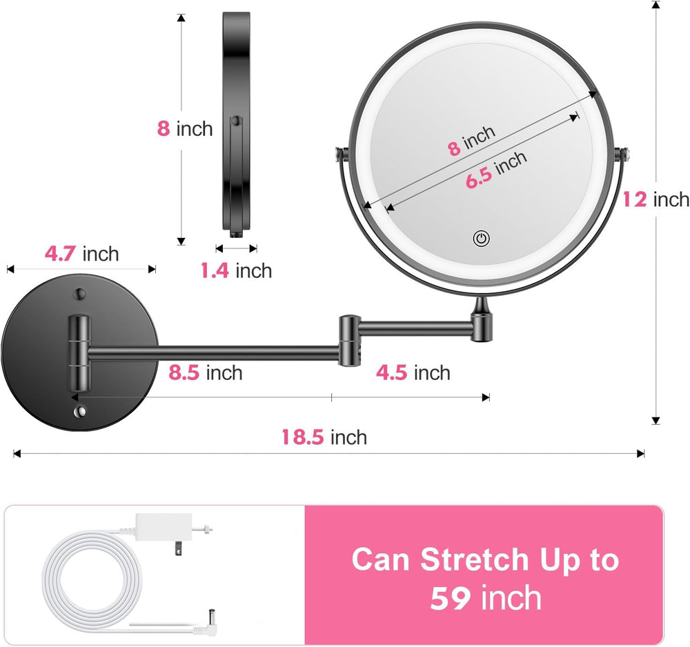 FASCINATE 8" Rechargeable Wall Mounted Makeup Mirror with Lights