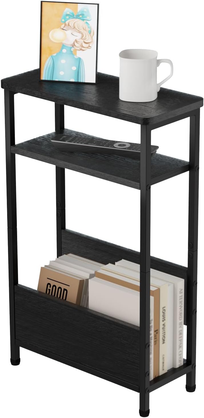 THUMEYE 7.1" Narrow Side Table for Small Spaces, 3 Tier Small End Table ...