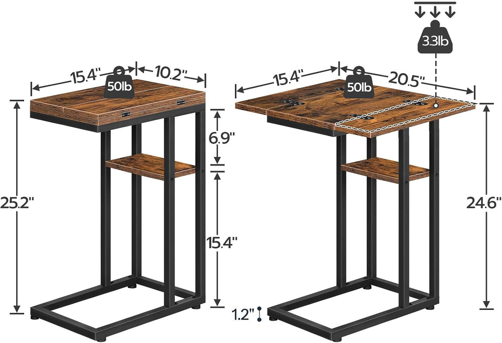 HOOBRO Foldable C Shaped End Table, C Shaped Side Table with Storage Shelf