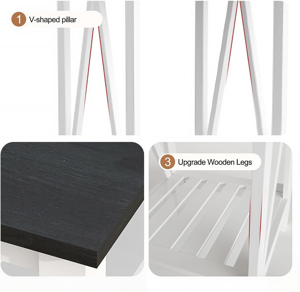 End Table, Farmhouse Square Side Table with Slat Shelf, 15.7" Black Top