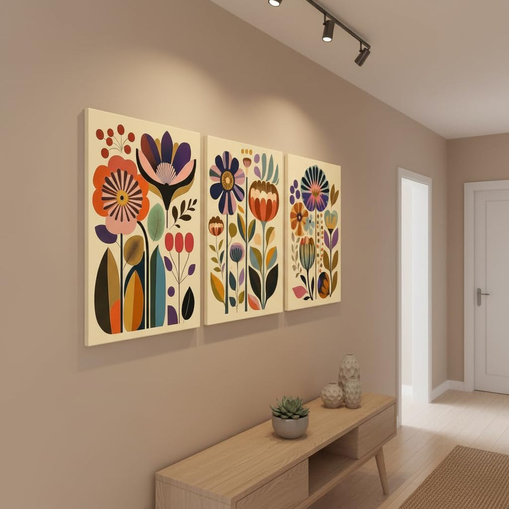 XIGBAWAN 3 Pcs Boho Floral Canvas Wall Art,Scandinavian Flower Wall Decor