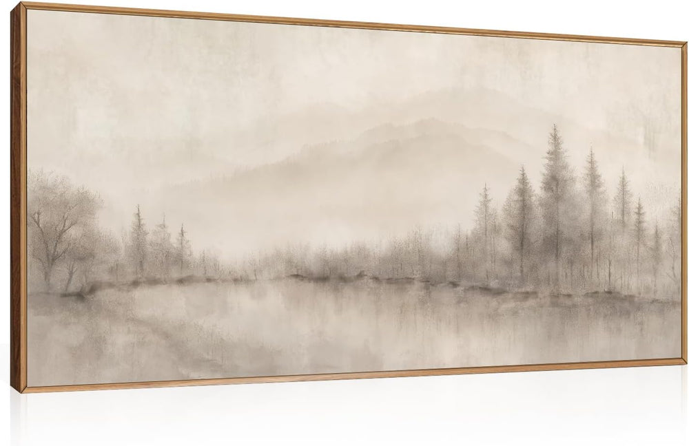 Aurlan Large Abstract Misty Lake Tree Framed Canvas Wall Art Set-40"x20&...