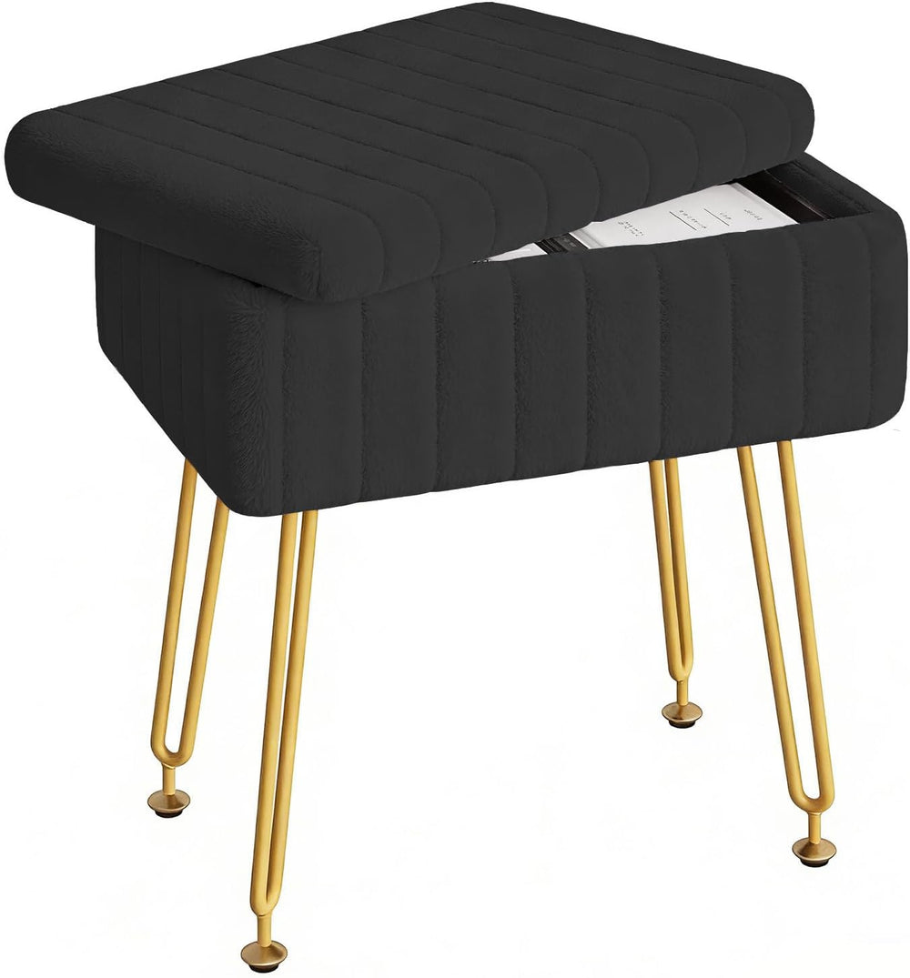 Somdot Vanity Stool Chair with Storage, Furry Padded Seat, Makeup Stool