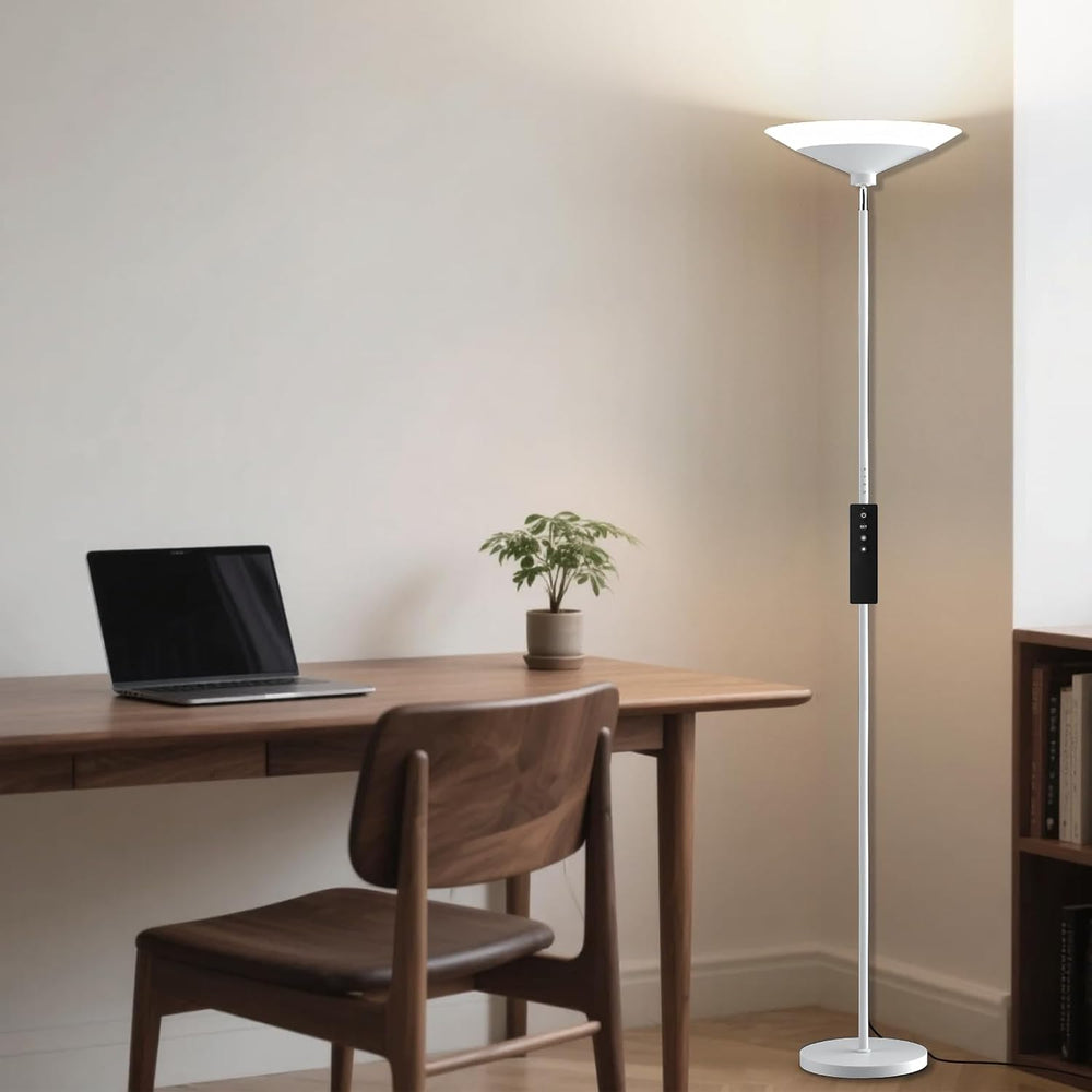 SIBRILLE White Torchiere Floor Lamp - 30W Dimmable LED Standing Lamp with Rem...