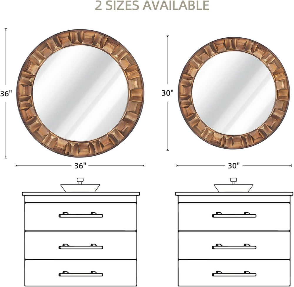 36 Inch Large Round Solid Wood Wall Mirror