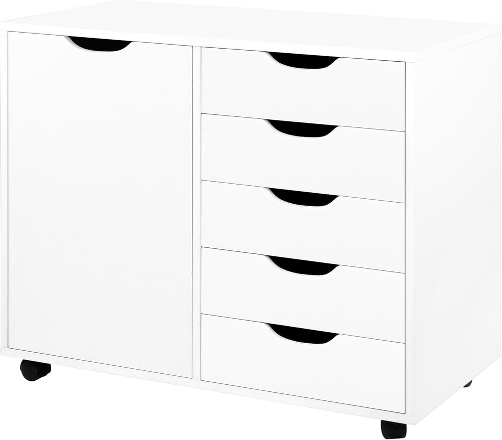 Naomi Home Amy 5-Drawer Rolling Storage Cabinet with Shelves - White