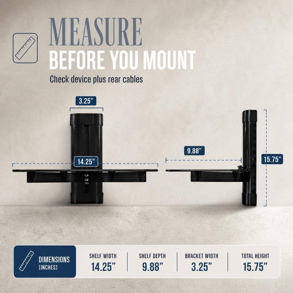 Mount-It! Floating TV Shelf, Tempered Glass, Aluminum Frame, Black