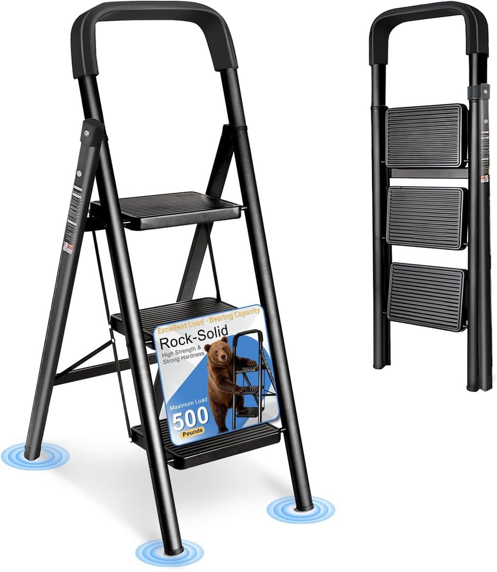 3 Step Ladder Folding Step Stool with Handrail