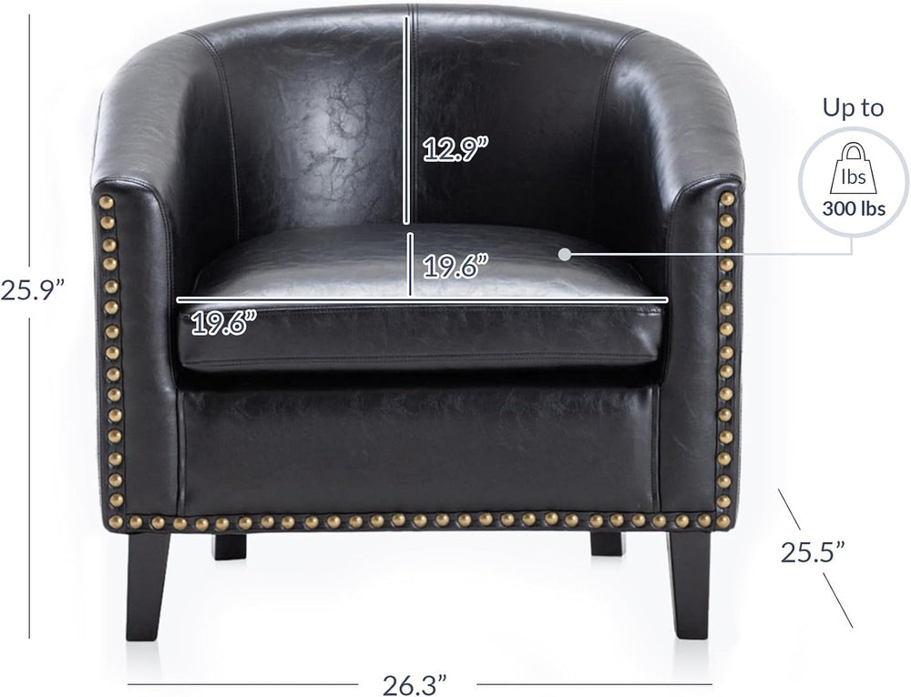 BELLEZE Accent Barrel Chair Set of 2, Modern Faux Leather Tub Club Chair Upho...