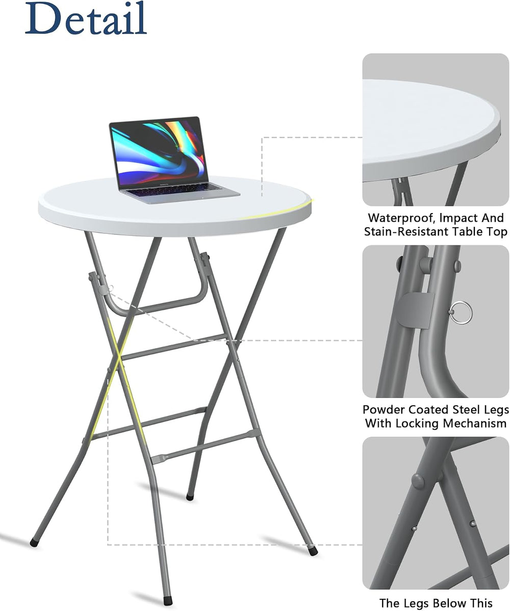 32" Round Folding Table, Plastic Bar Height Tables for Parties, White