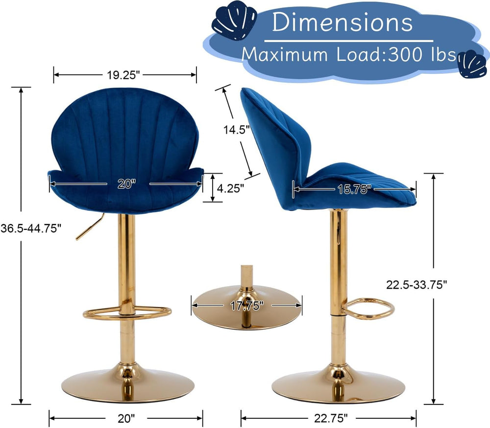 Shunzhi Modern Swivel Bar Stools Set of 2, Adjustable Barstools, Blue