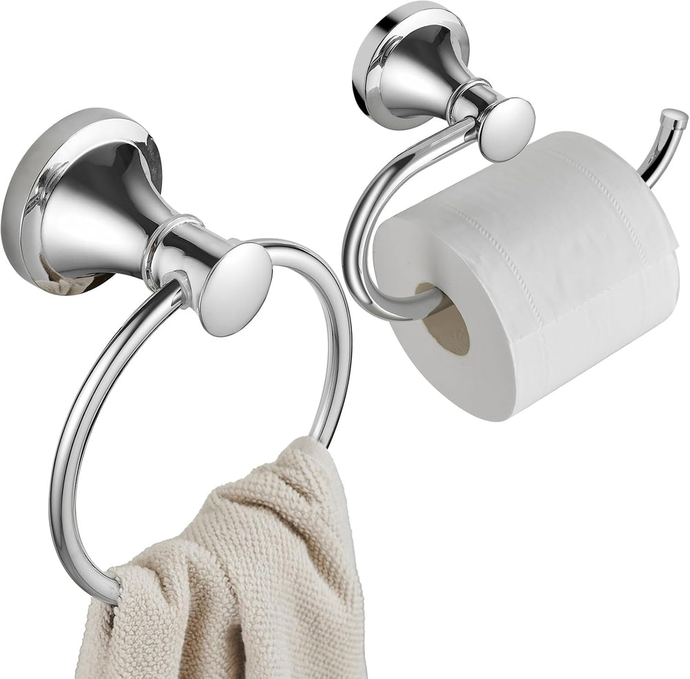 Hoimpro Toilet Paper Holder Towel Ring Set, Wall Mount Polished Chrome