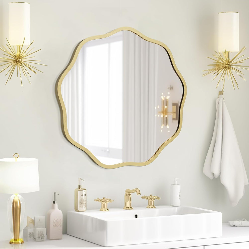 WallBeyond Round Wavy Mirror for Wall Decorative 20 inch, Modern Round Mirror...