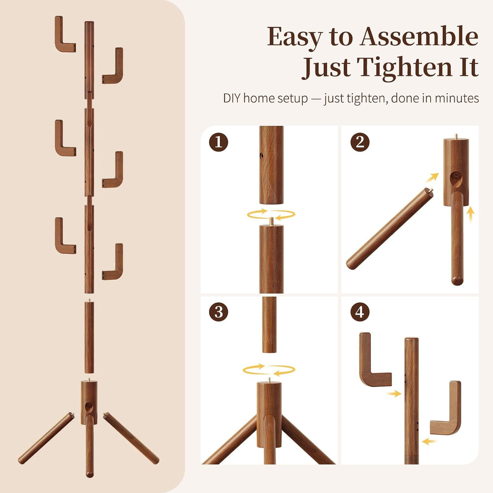 Yoobure Solid Wood Coat Rack - Cactus Coat Tree Freestanding with 8 Hooks, Co...