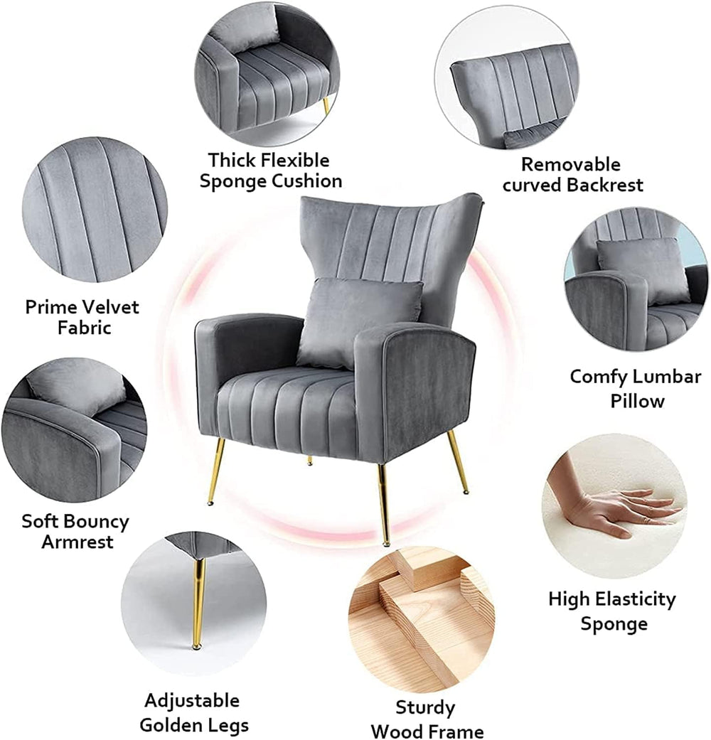 ZJhome Living Room Chairs Set of 2 Modern Velvet Accent Chairs with Lumbar Pi...
