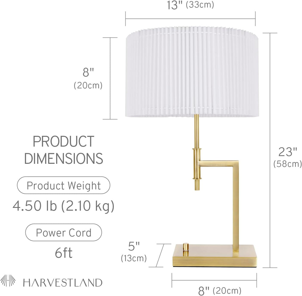 HarvestLand Clara Brass Table Lamp with USB, DIY Pleated Bedside Lamp