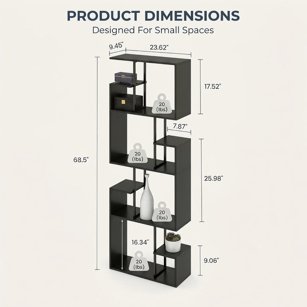 Manora Modern Geometric Bookshelf, 4-Tier Tall Bookcase with Open Display She...