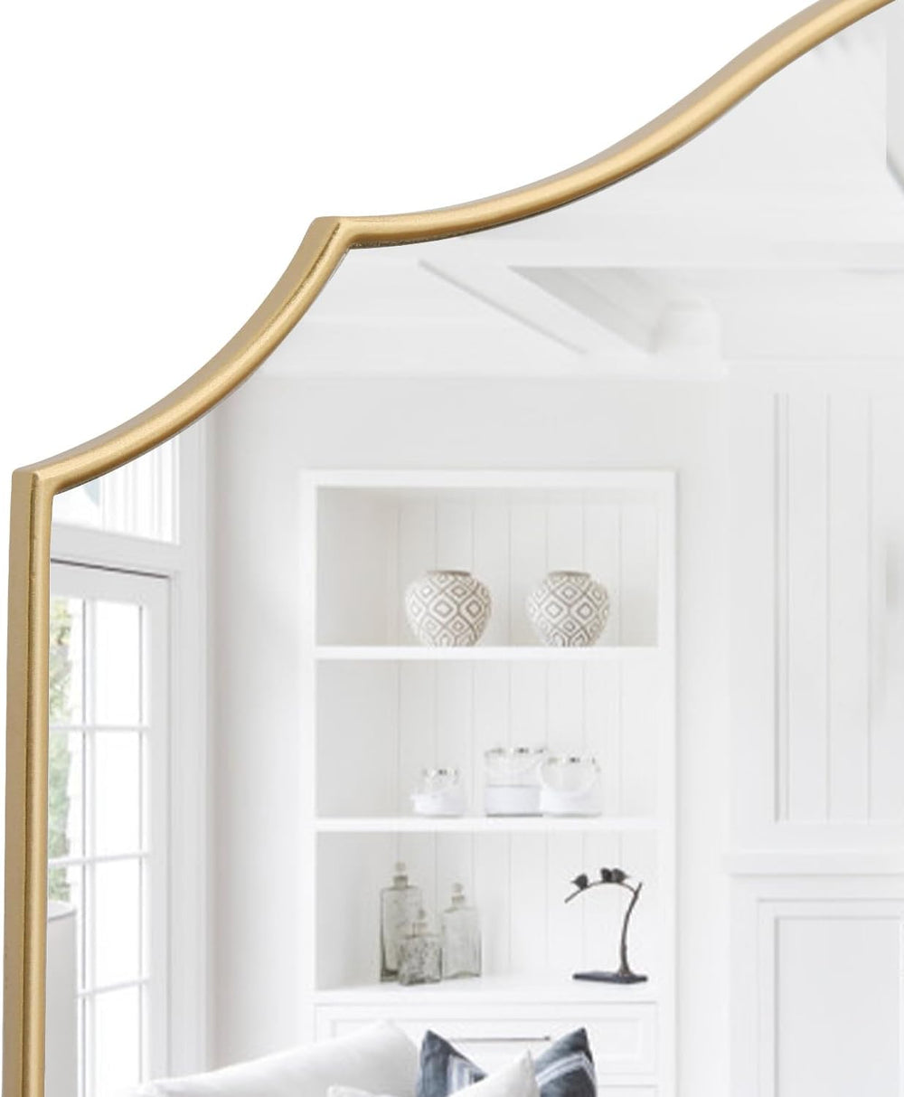 Besdomus Gold Scalloped Wall Mirror: 40"x29" Large Wooden Bathroom ...