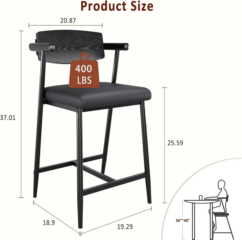 IDEALHOUSE Bar Stools Set of 2 with Arm, 2pcs Counter Height Bar Stools Set w...