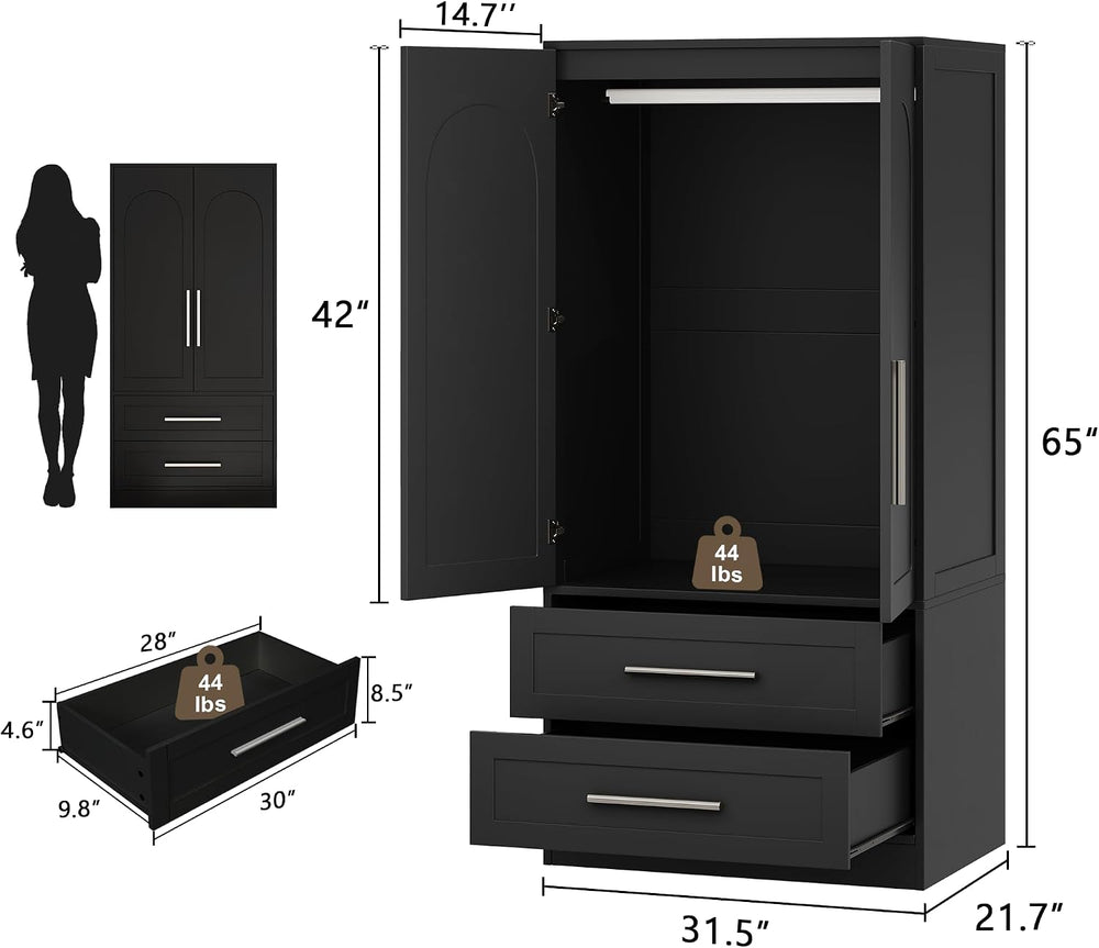 Einhomn Wooden Armoire Wardrobe Closet with 2 Doors and 2 Drawers,Freestandin...