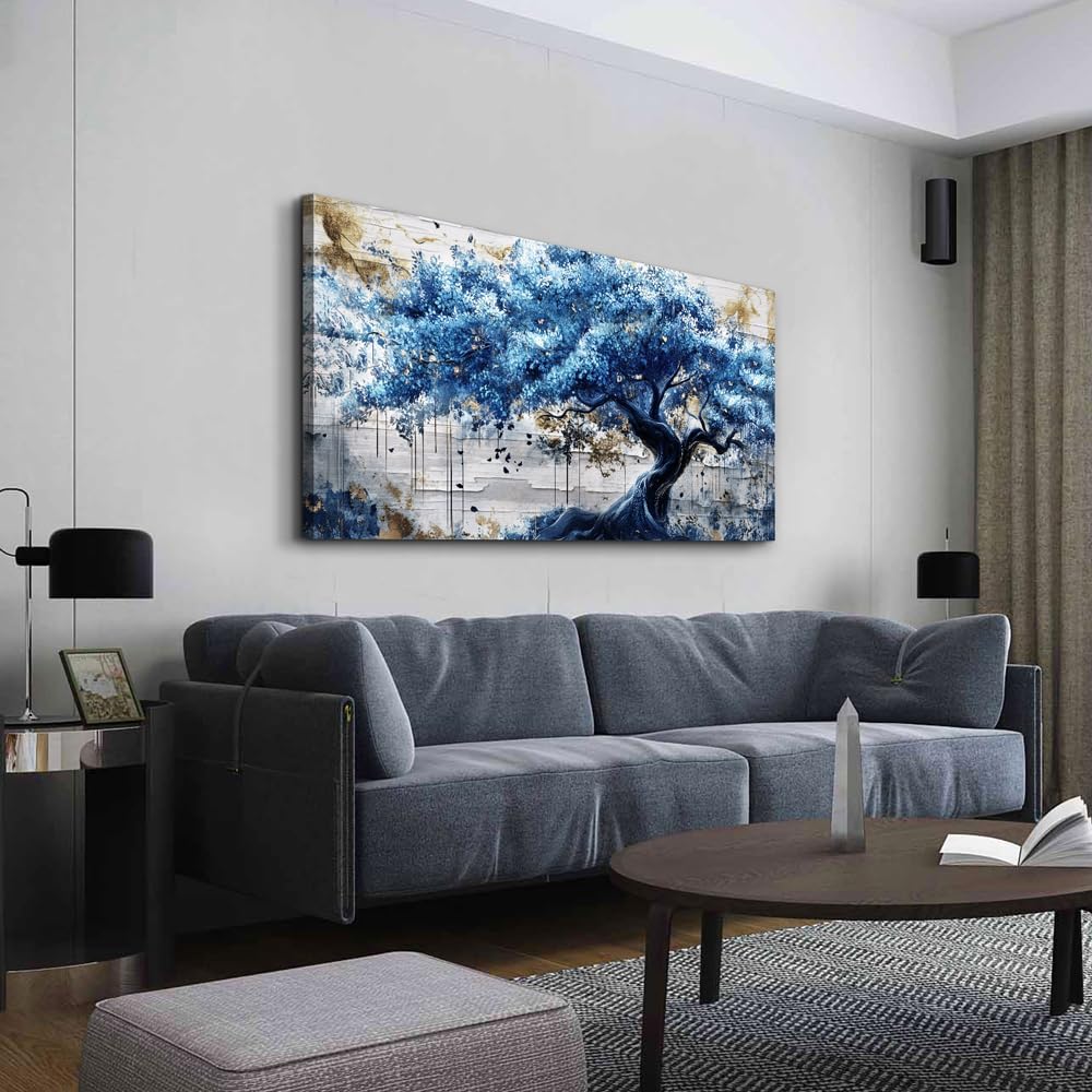 ERQINHUA Blue Tree Wall Paintings Canvas Wall Art For Living Room Large Wall ...