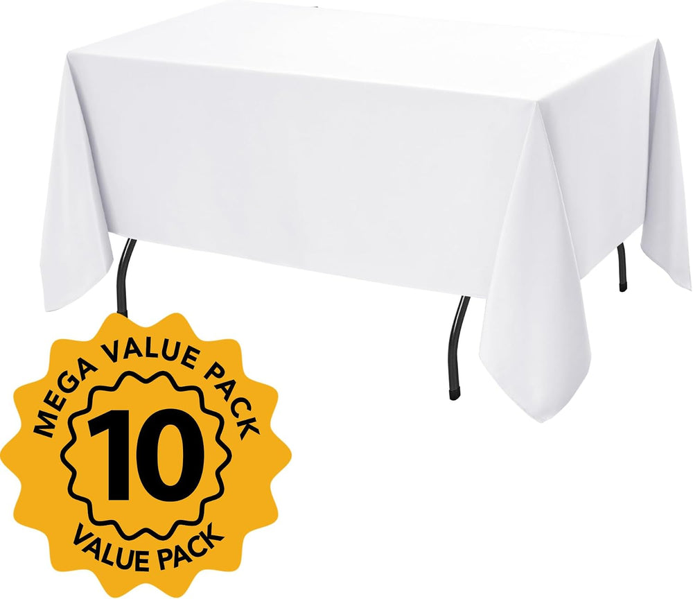 10-Pack White Tablecloths for Rectangle Tables, 60 x 120 Inches