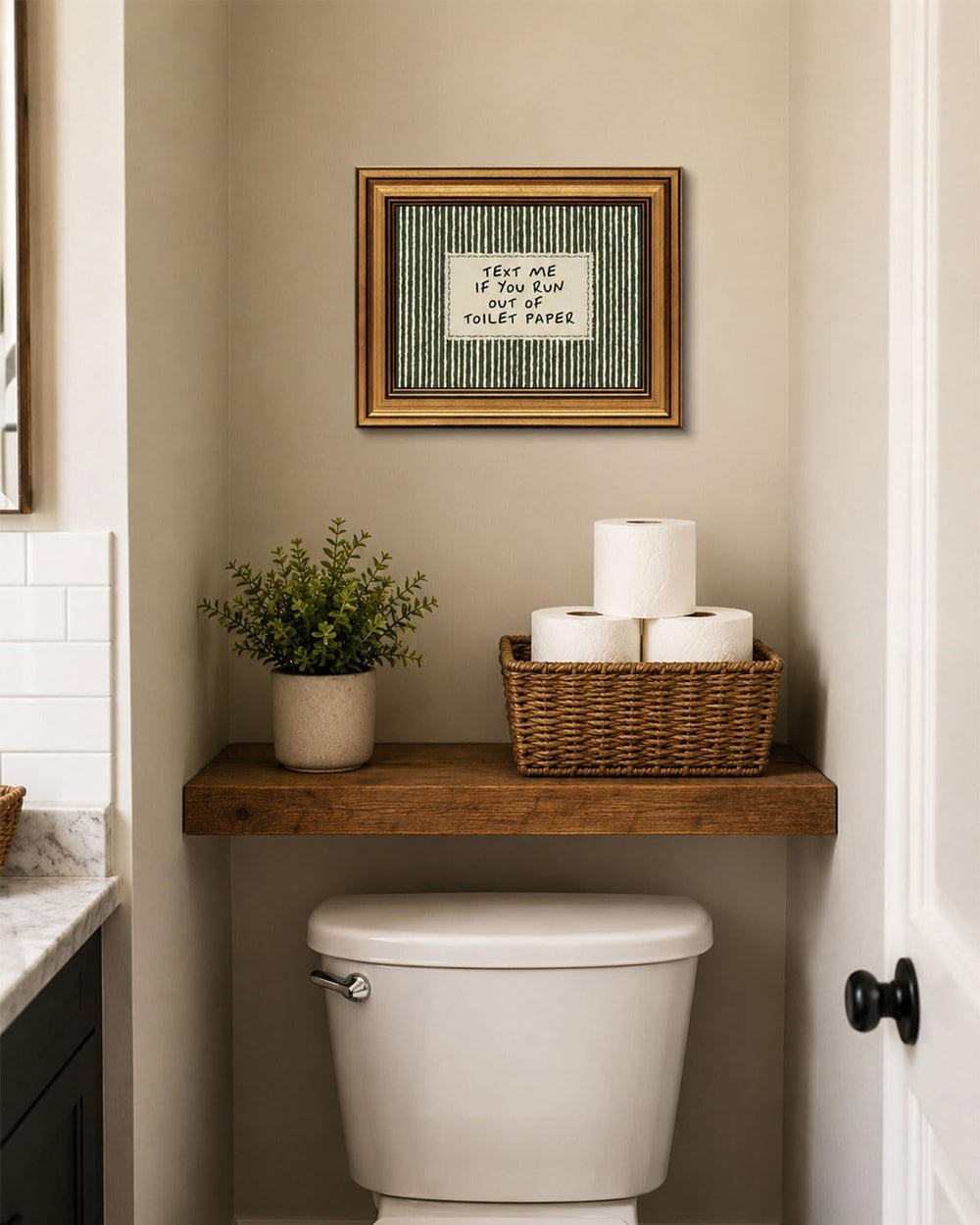 Gold Framed Wall Art, Funny Bathroom Canvas Prints, Text Me If You Run Out Of...