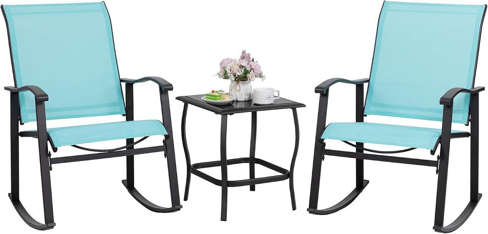 Shintenchi 3 Piece Rocking Bistro Set, Outdoor Furniture with Rocker Chairs a...