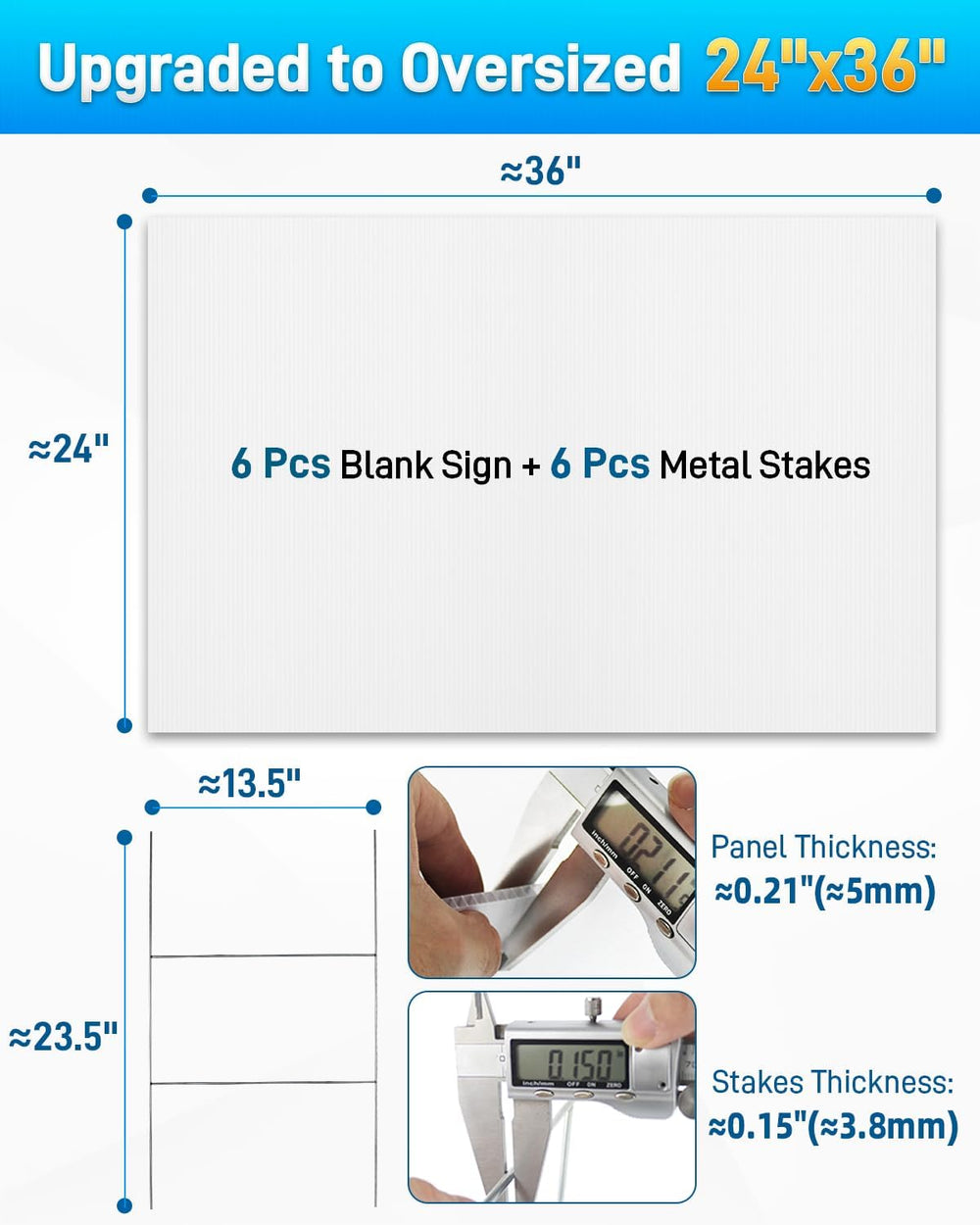 Mulctun 24"x36" 5mm Blank Yard Signs with Stakes,6Pcs Corrugated Pl...