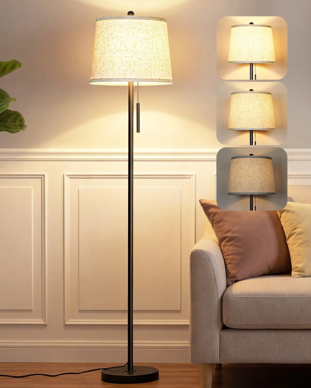 JUNNAI Modern Black Floor Lamp 63in for Living Room Bedroom Office