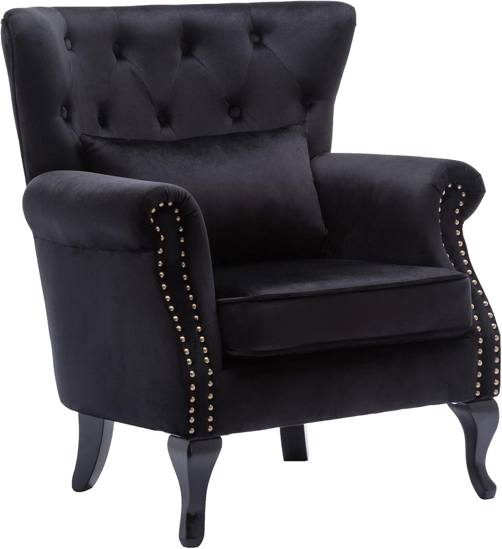 Mid Century Accent Chair Modern Button Tufted Armchair Club Chair Velvet Wing...