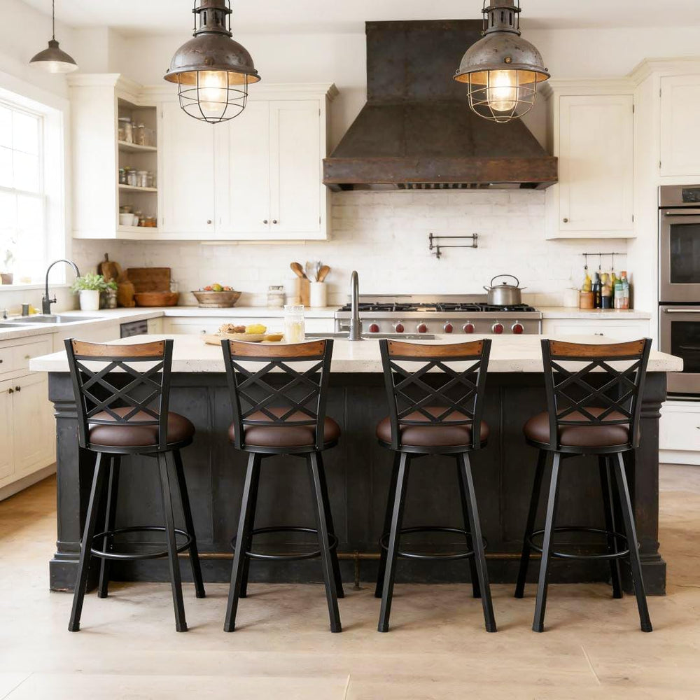 Farmhouse Swivel Bar Stools with Back Set of 2, (2-in-1) 25"/30" Ad...