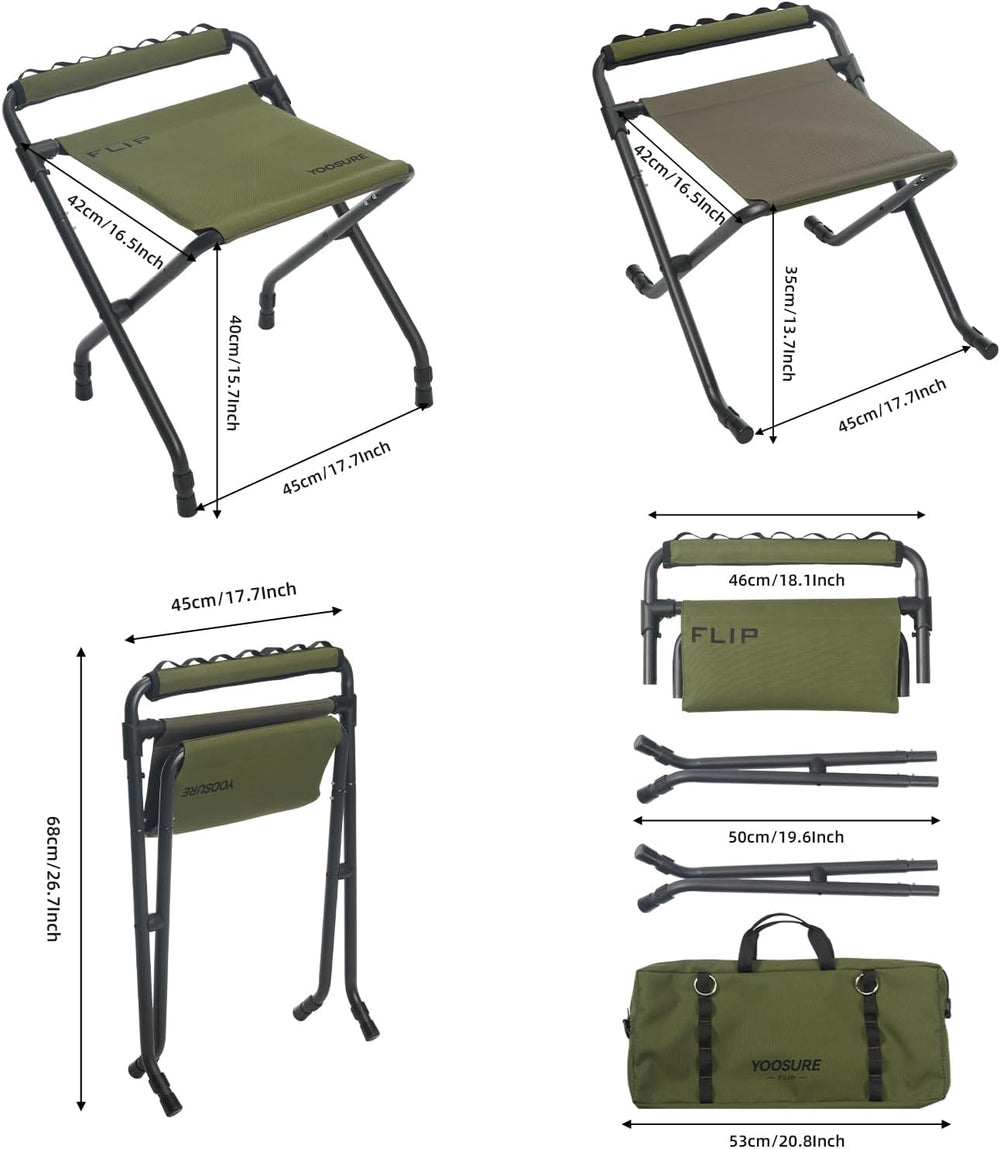 2-Level Height Adjustable Tactical Camp Stool, Detachable 4-Leg Folding Stool...