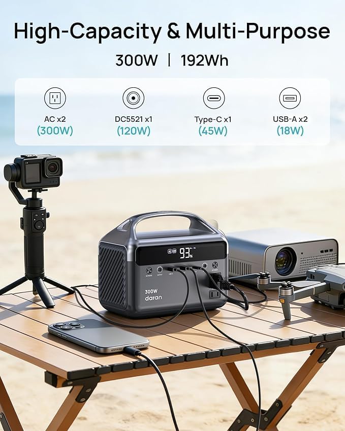Portable Power Station 192Wh Solar Generator with AC Outlets 600W Surge