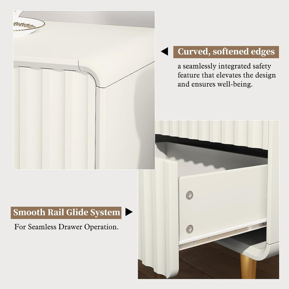 HLR Modern Nightstand Set of 2, Fluted Bed Side Table with 2 Drawers Storage,...