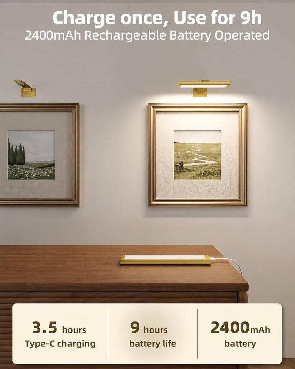 EZVALO Picture Light for Wall, Rechargeable Stick on with Remote(3P)