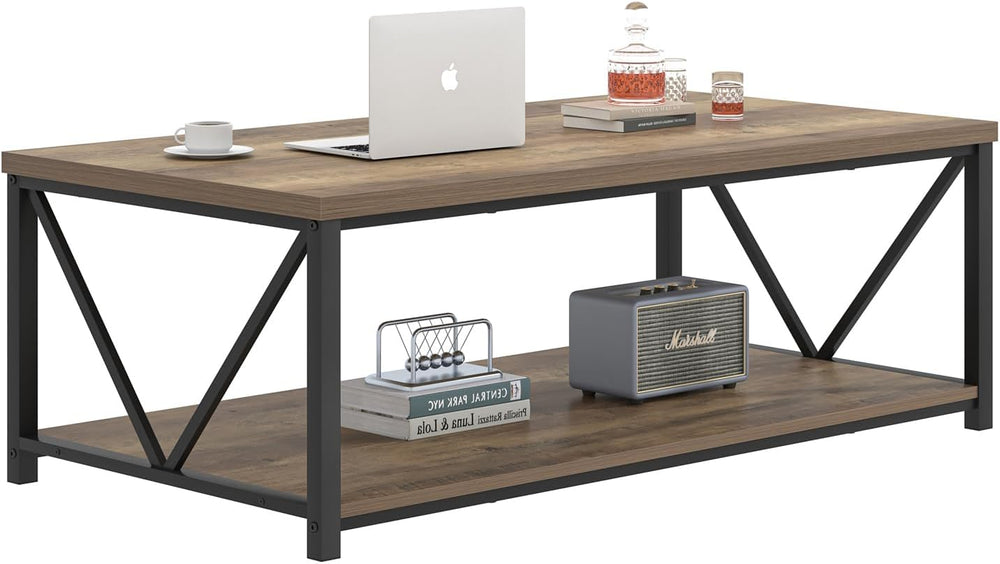 FOLUBAN Modern Coffee Table, Living Room Center Table with Storage, Wood and ...