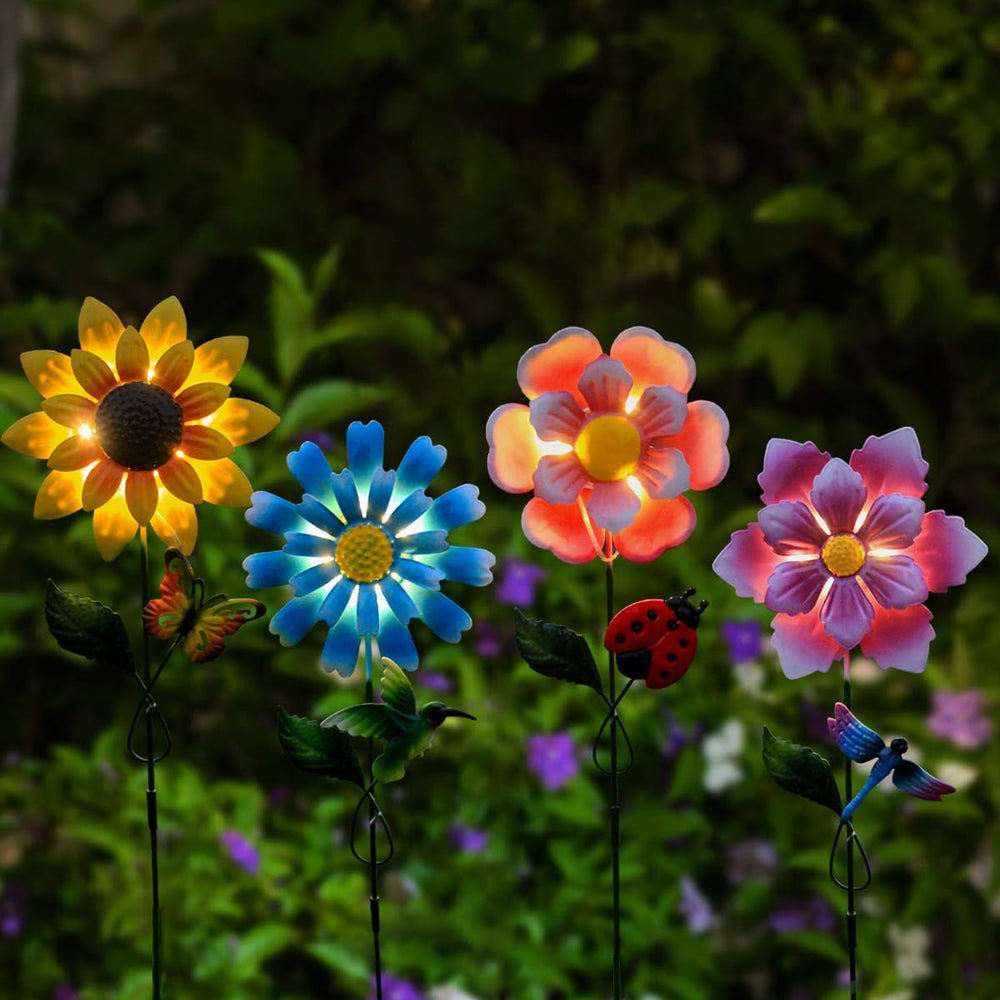 4 Pack Outdoor Solar Lights,Outdoor Waterproof Metal Art Stick Flowers,Garden...