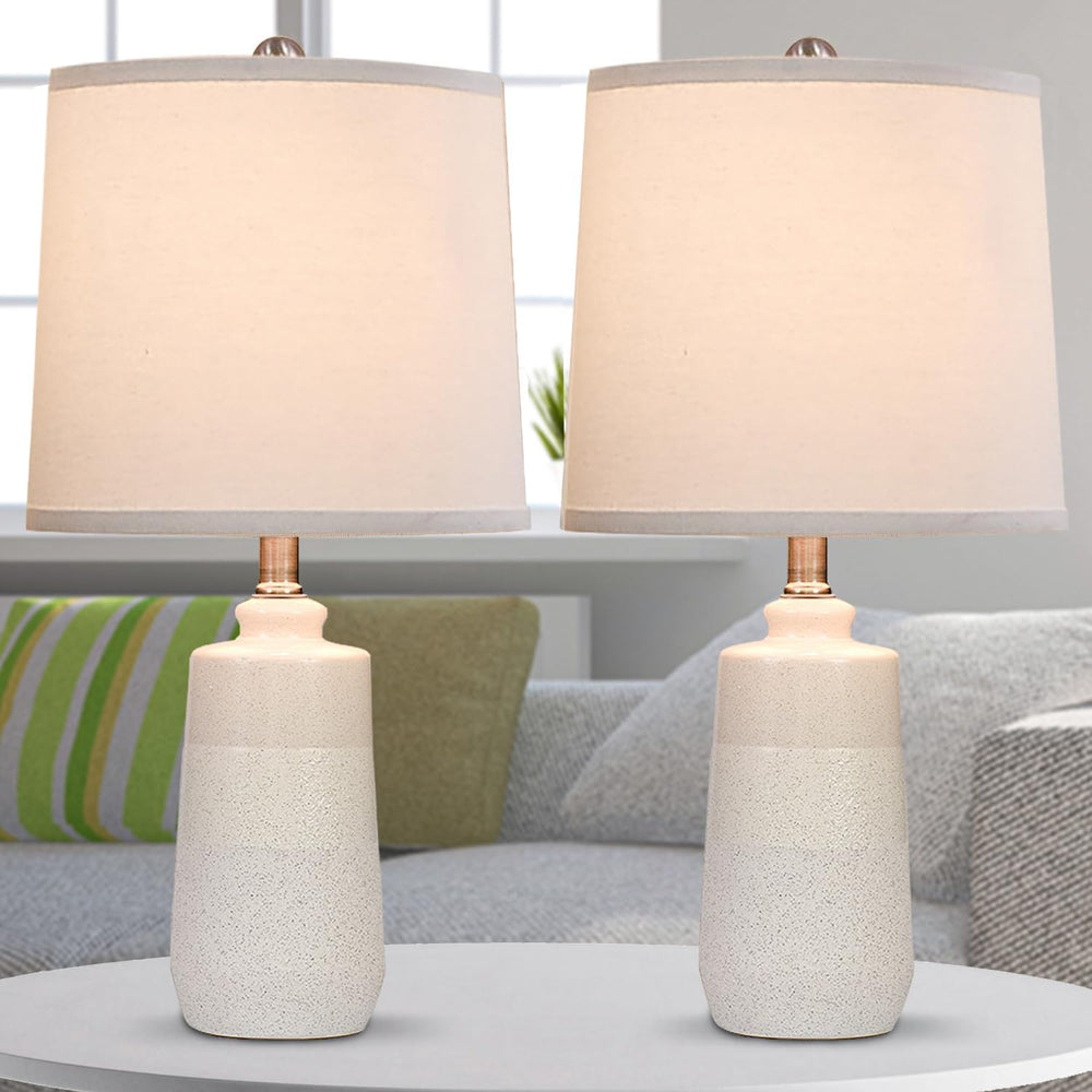20.5" Ceramic Nightstand Lamps Set of 2 for Bedroom, White End Table Lamps
